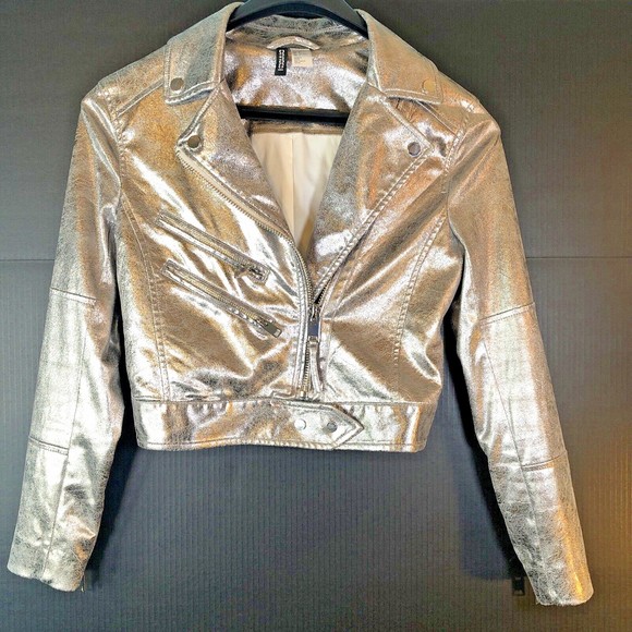 Divided Jackets & Blazers - Divided by H&M Women’s Size 4 Metallic Moto Shiny Zipper Jacket